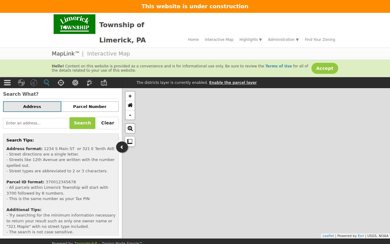 Limerick Township ZIP code directory parcel map in the ZoningHub viewer