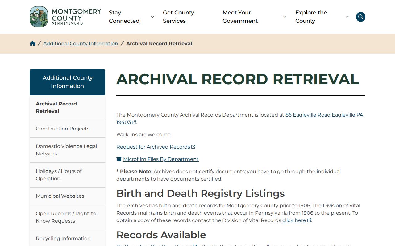 Limerick Township past residents Montgomery County Archives retrieval page