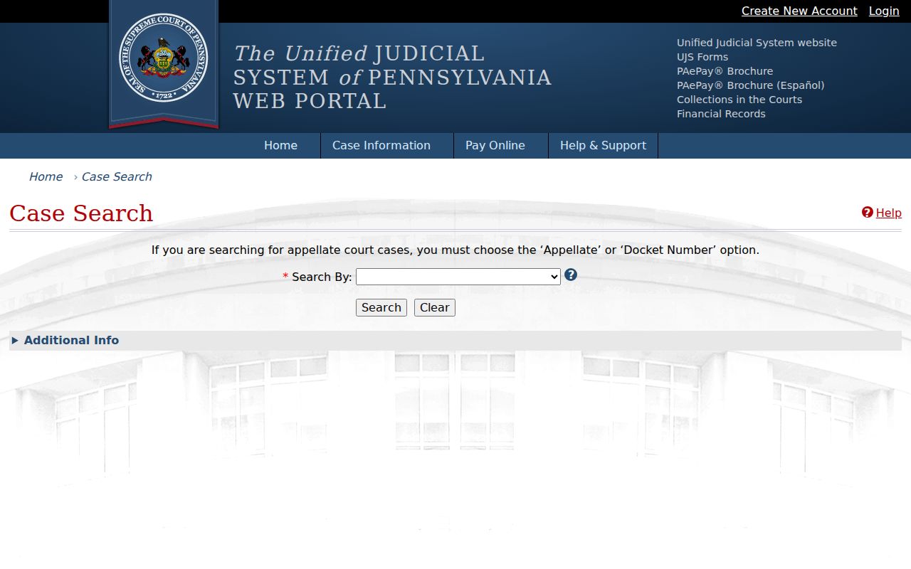 Limerick Township residents directory UJS Case Search screen